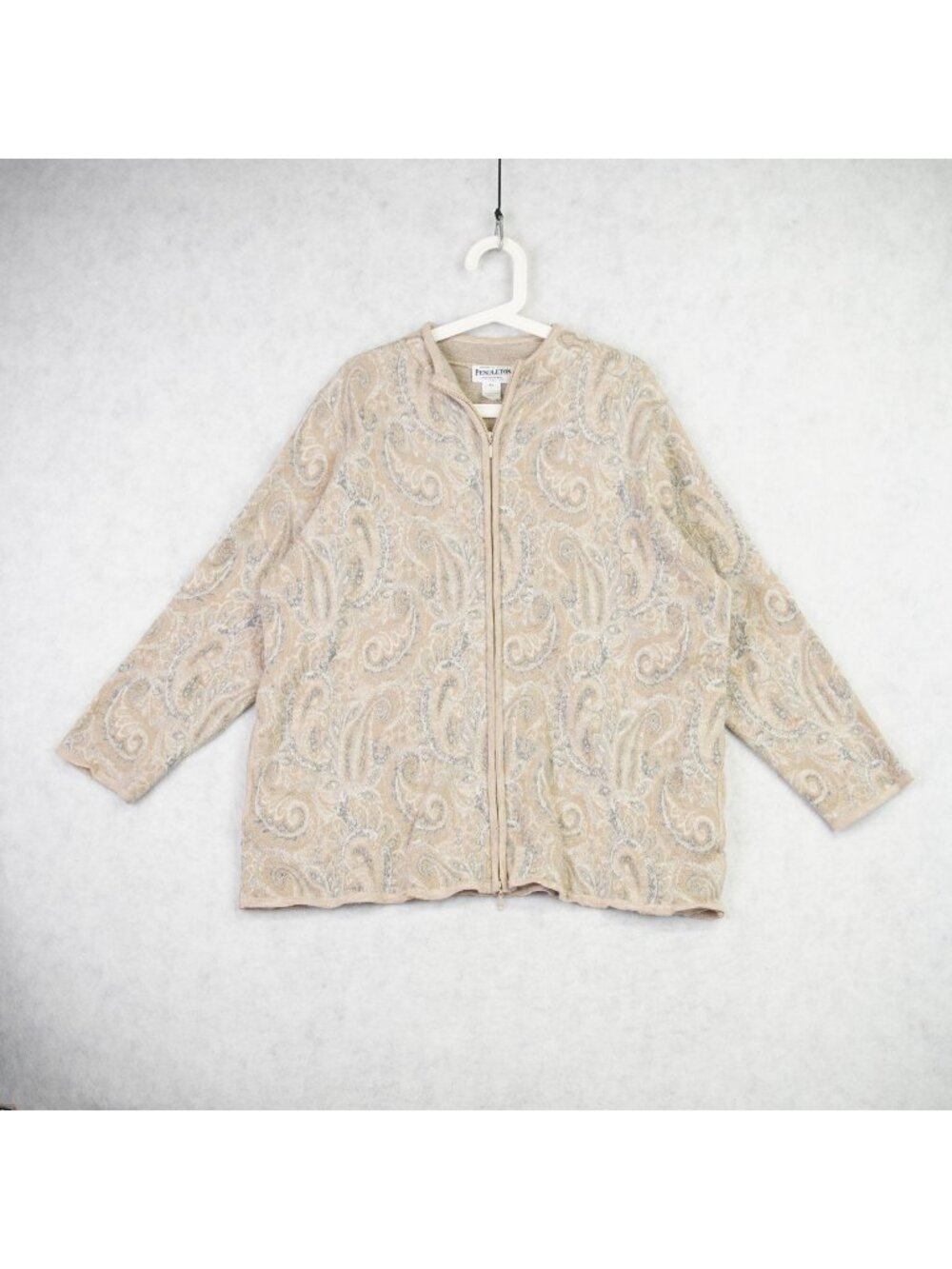 VTG Pendleton Women Merino Wool  Paisley Cream Full Zip Cardigan Sweaters Sz 3X